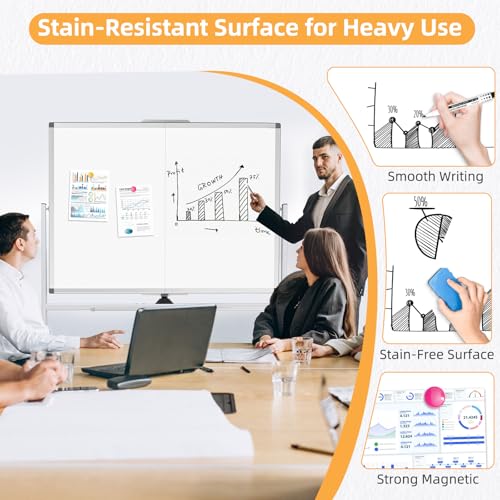 Image of Rolling Dry Erase Whiteboard with Stand, 48 inch x 36 inch White Board on Wheels