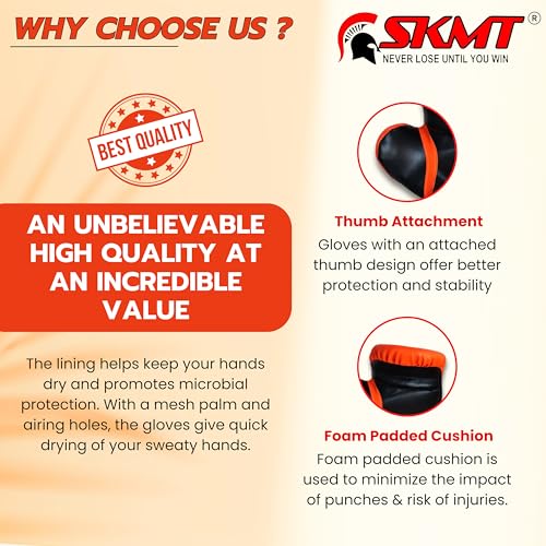 Image of SKMT PU Leather Boxing Gloves for Kids, Available in 2-9 & 7-14 Year Child Gloves (Orange, 2-9 Year Child Gloves)