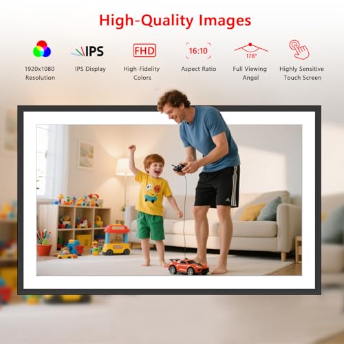 Image of AKImart 15.6 Inch Large Digital Photo Frame, Digital Picture Frame WiFi, IPS HD Touch Screen 32GB Storage Photo Frame with Auto-Rotate Instant Share Photo /Video Sharing via Frameo App, Gift for Mom