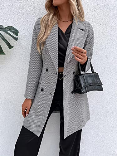 WDIRARA Women's Plaid Button Front Long Sleeve Blazer Elegant Gingham Jacket3