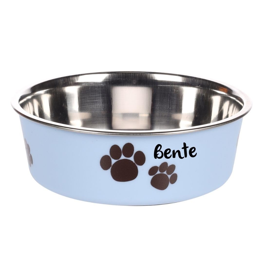Ciotola Personalizzata In Acciaio Inox 300ml Per Cani Piccoli E Gatti – Blu Metallizzato, Antiscivolo, Lavabile In Lavastoviglie