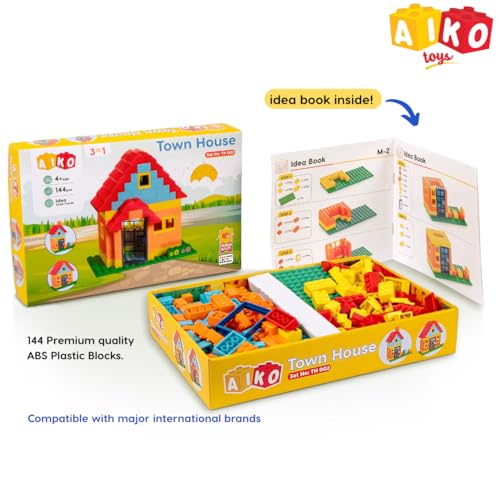 Image of AIKO Town House Set No. 2 | 144 Premium ABS Plastic Building Blocks | Multi-Colour Construction Toy for Kids | STEM Educational Blocks with Idea Book | Best Gift for Boys & Girls