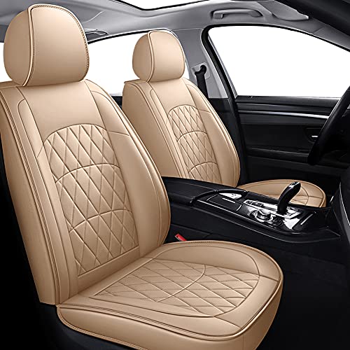 Udpomb 2 coprisedili anteriori di lusso, universali, in pelle, impermeabili, compatibili con airbag, design della borsa dello schienale, adatti per la maggior parte delle auto (Beige)