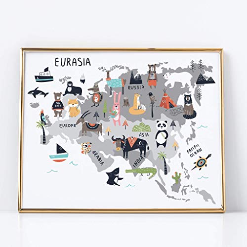 5 Continents World Map Animal Zoo Prints For Kids Whimsical Wall Art - Five Children's Posters Baby's Nursery Child's Bedroom (Unframed) Decor Printed Boys Girls By Ritzy Rose (World Map) #TOP3