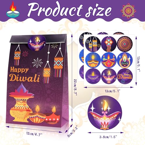 HOWAF-12pcs-Happy-Diwali-Party-Decorations-Supplies-Happy-Diwali-Gift-Bags-for-Indian-Diwali-Festival-Festival-of-Lights-Party-Treat-Bags-Diwali-Theme-Candy-Bags-Cookie-Bags