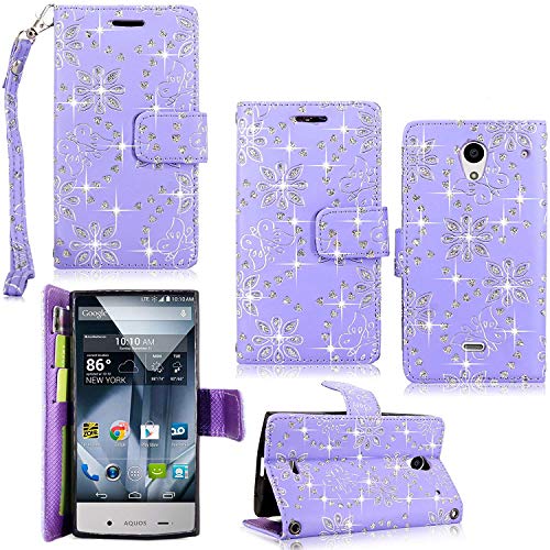 Cellularvilla Sharp Aquos Crystal Pu Leather Wallet Card Flip Open Pocket Case Cover Pouch for Sharp Aquos Crystal 306SH (Purple Glitter)