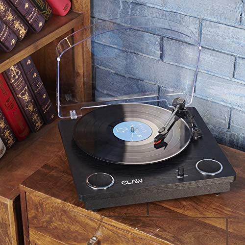 Image of CLAW Stag Superb Plus Vinyl Record Player 3 Speed Turntable with Built-in Stereo Speakers and USB Digital Conversion Software for PC (Black Wood)