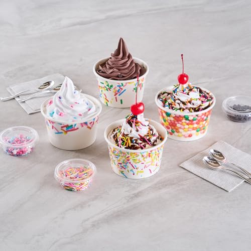 Image of Coppetta 8 Ounce Dessert Cups, 200 Greaseproof Ice Cream Cups - Lids Sold Separately, For Hot And Cold Foods, White Paper Yogurt Bowls, Party Sprinkle Design, Disposable, Sturdy - Restaurantware