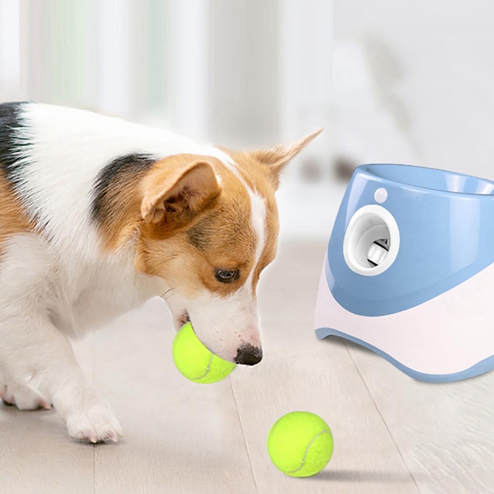 Lanceur de Balles de Tennis Automatique Rechargeable pour Chien - Jouet D'Entraînement pour Animaux de Compagnie avec Distance de Lancement Réglable 3 Balles Incluses