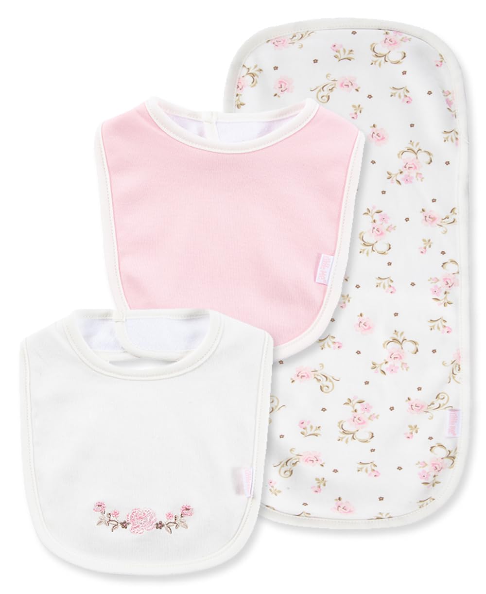 Little Me Clothes for Baby Boys’ and Girls’ 2 Bibs and 1 Burp Cloth Set, Soft Cotton Feeding Essentials with Velcro Closures