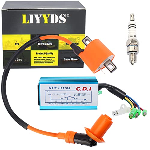 LIYYDS Ignition Coil + Spark Plug + CDI Box for Yamaha Bear Tracker 250, Trail Boss 330, TTR125, YFM350 Warrior, Big Bear, Raptor & Polaris Predator 50 90 ATV Quad