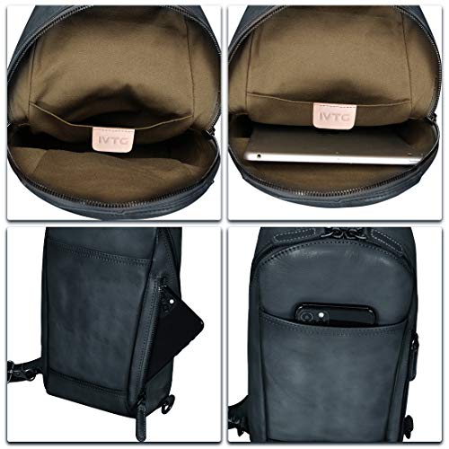 Ivtg Genuine Leather Sling Bag For Men Crossbody Hiking Backpack Vintage Handmade Chest Shoulder Daypack (Gray) #TOP6