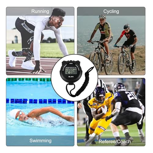 Image of Digital Sports Stopwatch Timer Stopwatch Lap Timer Digital Calendar Alarm Clock Referee Watch for Training Swimming Running (Black)