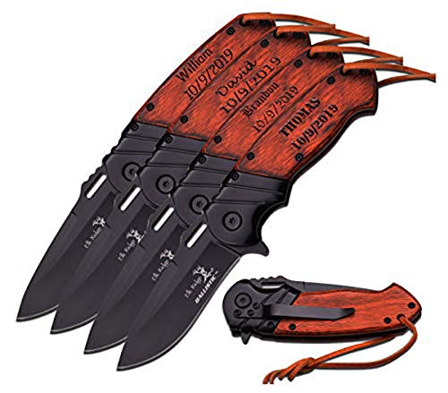 GIFTS INFINITY Customized Engraved Pocket Folding Knife - Groomsmen Wedding Party Monogrammed (A-003BW-4)