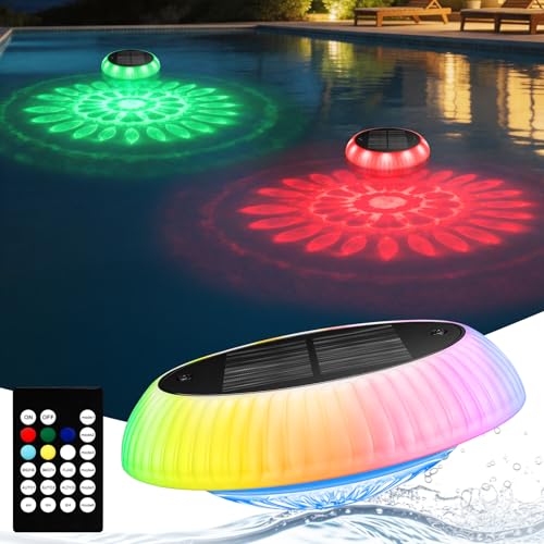 Toowell Solar Poolbeleuchtung Unterwasser Wasserdicht Poolbeleuchtung Solar Pool Licht Fernbedienung RGB Timer 6 Farben 12 Modi Pool Lichter Unterwasser Pool Beleuchtung für Aufstellpool 1 Stück