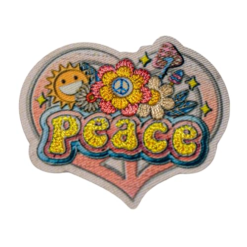 Patch Ecusson Thermocollant Coeur Peace and Love 5 x 5,50 cm