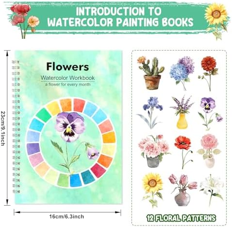 Floral Watercolor Workbook, Paint Set – Water Coloring Book, Art Kit