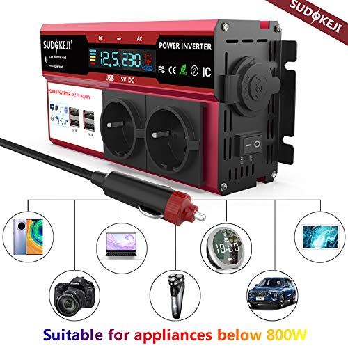 Inverter di Potenza, 600W Inverter per Auto, Convertitore da 12V a 220V con 2 Presa AC 4 Porte USB 4.8A, Power Inverter Trasformatore Auto 12v 220v LCD Display - Carica Laptop, iPad, iPhone, Tablet