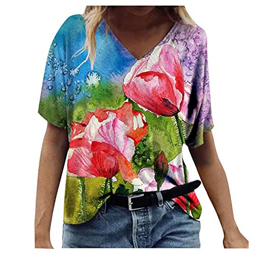V Neck Plus Size Blouses Tunic Top Womens Waffle Knit Tunic Blouse Tie Knot Short Sleeve Henley Tops Loose Fitting Bat Wing Shirts Tank Tops Twist Knot Summer Sleeveless Floral Printed Tunic Tops