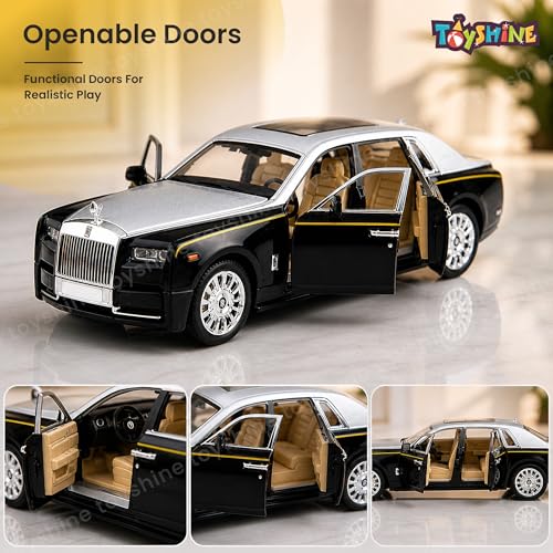 Image of Toyshine 1:35 Scale Rolls Royce Phantom Die Cast Car Model | Luxury Alloy Pull Back Toy Car with Lights & Sound | Openable Doors | Collectible Model Toy for Kids & Collectors, Silver