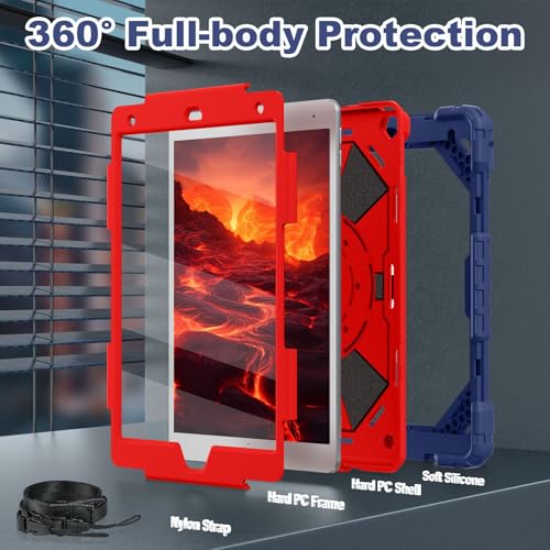 Image of WESOROL Case for iPad 9th Generation 10.2 Inch Tablet Case Military Grade Shockproof Cover for iPad 9th /8th /7th Gen Cases with Rotating Stand Screen Protector Pencil Holder,Navy Red