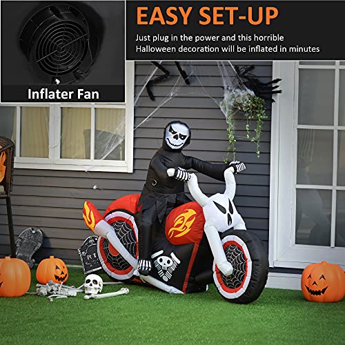 Homcom 7.5' Long Lighted Inflatable Halloween Decoration Grim Reaper Flaming Motorcycle Indoor Outdoor For Garden, Lawn, Party, Holiday #TOP3