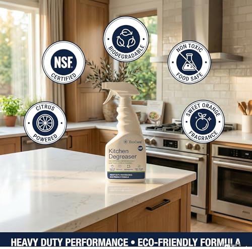 Image of EcoCare 2 Pack Kitchen Cleaner Degreaser | Food-Grade Cleaning Non Toxic Formula For Tough Grease & Burnt Grill | Remove Stains on Steel, Copper, Counter Tops, Appliances Walls & Cabinets 400ML