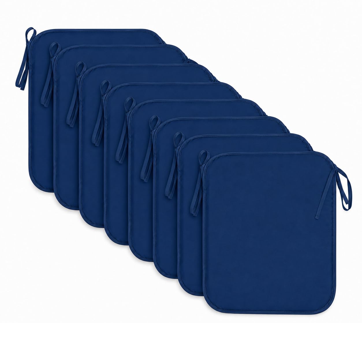 INSAFIANS Waterproof Chair Cushions Tie-On Seat Pads Dining Kitchen Patio Outdoor Chairs Packs of 2, 4, 6, or 8 (Pack 8 Navy)