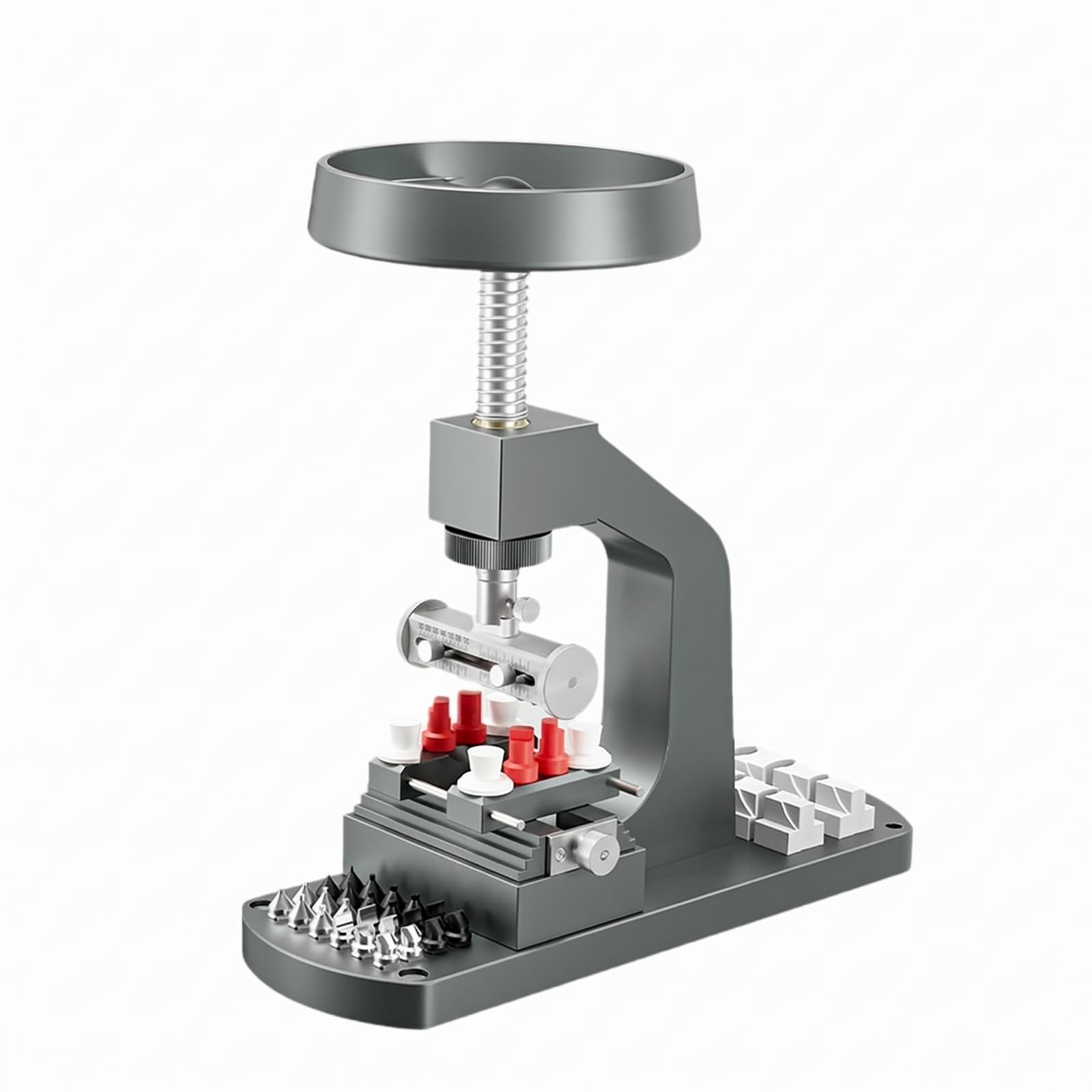 Ouvre-boîtier de Montre Manuel Appareil d'Ouverture Presse Filetée Base de Table Compacte Cadre en C Métal Molette Large Pression Stable Embouts