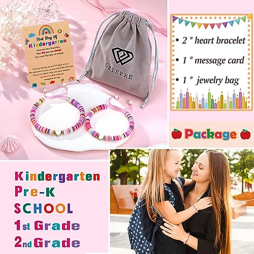 Image of First Day of Kindergarten /Pre K /School Mother Daughter Bracelets Matching Heart Wish Bracelet Set for 2 Gifts