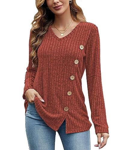 Image of JomeDesign Womens Sweaters Long Sleeve Shirts V Neck Sweatshirt Loose Casual Tunic Tops