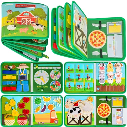 Quanquer Busy Board Française - Livre Occupé de Ferme Montessori pour 1 2 3 Ans Enfants - Planche d'Activités Jouet Éducatif Sensoriel Préscolaire -Jouets de Voyage...