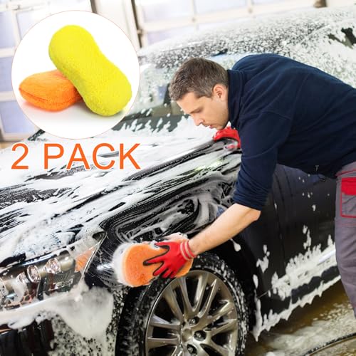 Image of Tanlade 2 Pcs Large Car Wash Sponge, Foam Sponge for Clean, Orange,Yellow