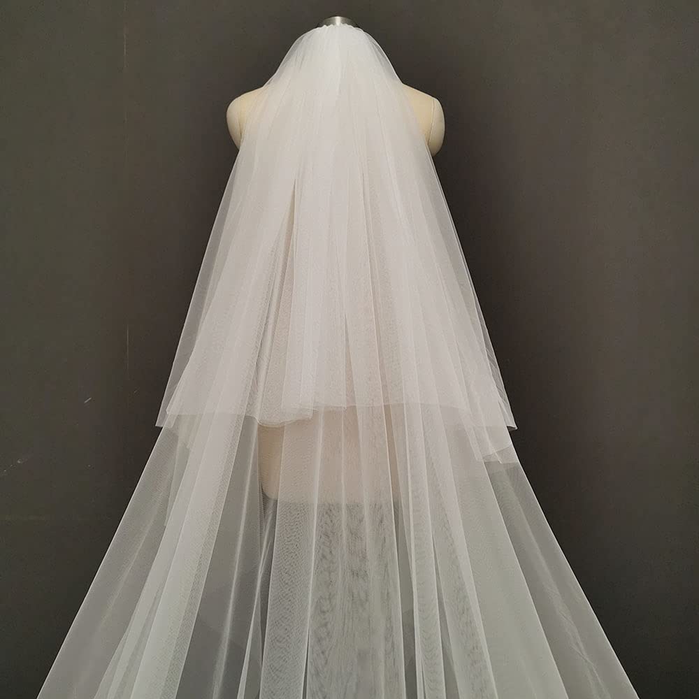 Voile De Mariage Long En Tulle Et Dentelle à Une Couche, 4 M, Blanc Ivoire, Pour Patients, Avec Peigne, 400cm, Nouveauté