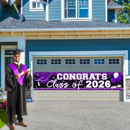 Image of Graduation Decorations 2026 Yard Sign Large Class of 2026 Banner Purple Congrats Grad Signs for Graduation Party Decorations (Purple)
