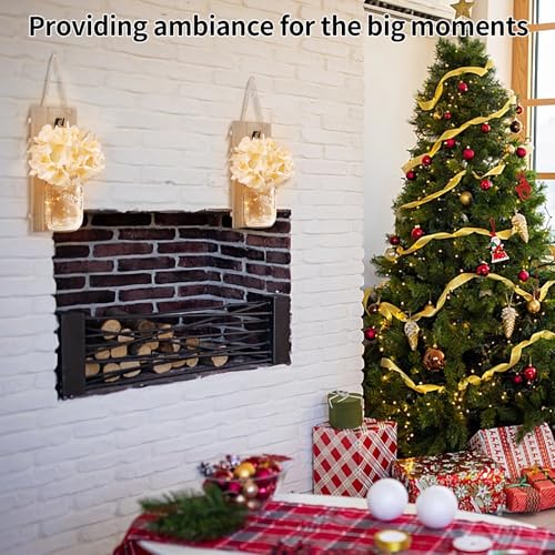 Image of Wall Sconce Decor 2pcs, Mason Jar Wall Sconce Farmhouse Home Decor with 6.5FT LED Fairy Lights Flowers, Modern Art Living Room Bedroom Bathroom Decorative Hanging Yellow