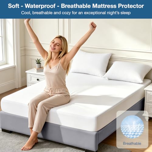 Image of Safe and Sound Mattress Protector, Premium 100% Waterproof Mattress Cover, Noiseless Breathable Soft, Fitted Deep Pocket 8-21'' Bed Cover Twin 2PACK