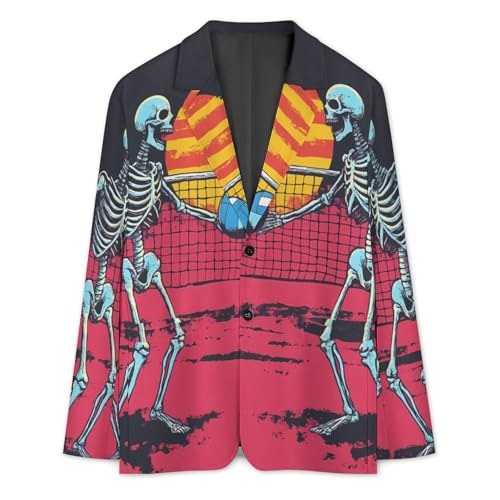 Skeletons Playing Volleyball Moon Men's Slim Suit Long-Sleeve Prom Tuxedo Classic Two Button Business Jacket3