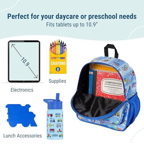 Image of Wildkin Kids 12-Inch Toddler Backpack - Lightweight School Bag for Daycare & Travel, Ages 3-7, On the Go, 12 x 10 x 4.5 inches, 12-inch Backpack Boys