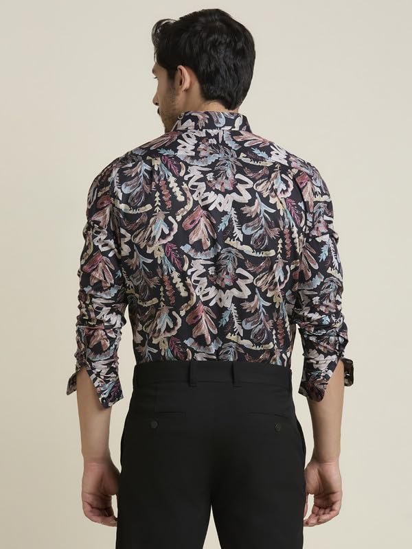 Image of MARK & ALBERT Men's Printed Full Sleeves Regular Fit Shirt Blue | 100% Cotton Stretchable Fabric
