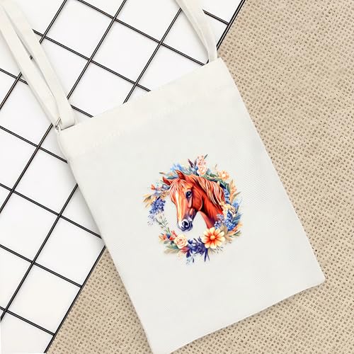 Horse Mini Canvas Bag for Teens Kids Girls, Horse Lovers Gift Items Things Decor Merch, Small Tote Purse with Shoulder Strap Holds Phone Wallet Keys Lipstick Coin!3