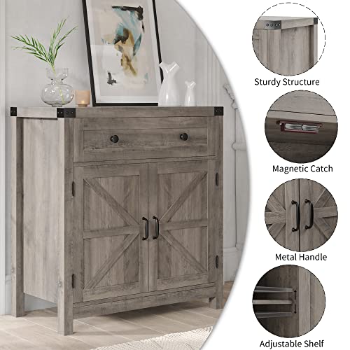 Hostack Coffee Bar Cabinet, Modern Farmhouse Buffet Sideboard With Drawer And Adjustable Shelf, Barn Door Storage Cabinet For Kitchen, Dining Room, Bathroom, Entryway, Ash Grey #TOP6