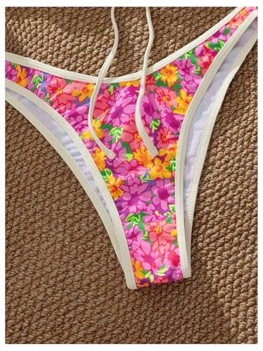 Image of WDIRARA Women's Floral Polka Dots Bikini Sets Triangle Halter String Swimsuit 2 Piece Bathing Suit