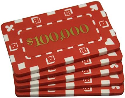 MRC 5 Pcs Denominated Rectangular Poker Chips Plaques $100000 Red