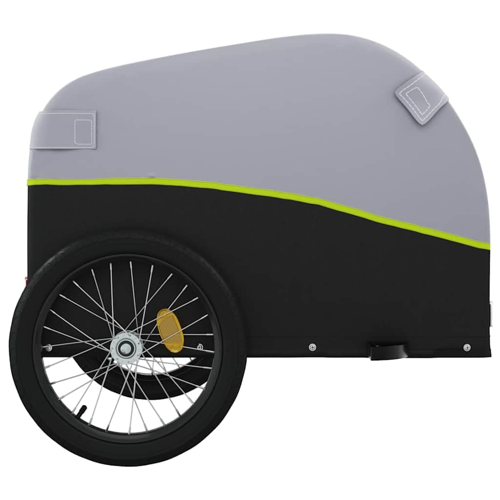 Przyczepa rowerowa, czarna, zielona, z żelaza, nośność 45 kg, 133 x 68 x 68 cm, z dyszlem, sprzęgłem, flagą bezpieczeństwa, idealna do transportu, bagażu, zakupów, na kemping, wycieczkę