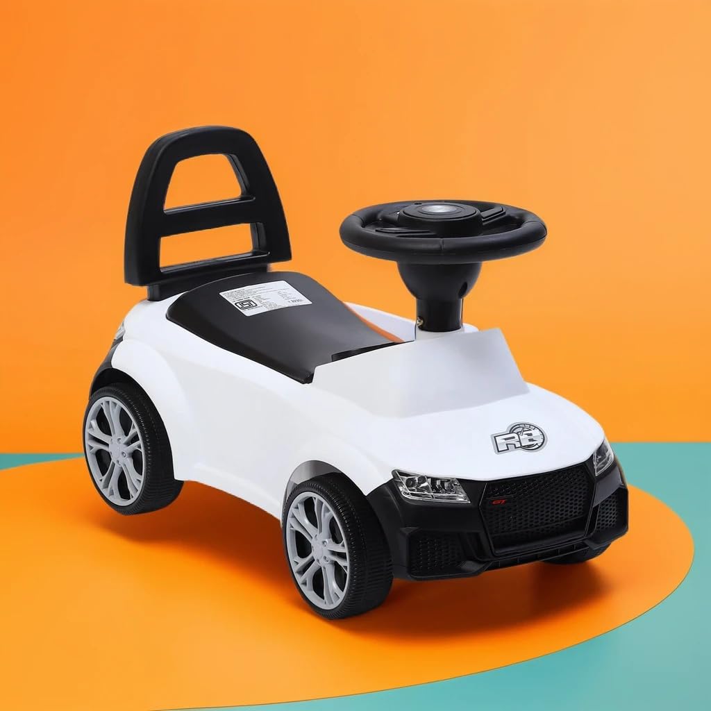 Fun Ride R8 Kids Push And Ride Racer, Ride On Push Car With Horn, Music, Light, Backrest And Under Seat Storage - 1 To 3 Years Universal Wheels, Kids Toy Car - (Weight - Upto 20 Kg),White