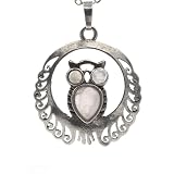 YOPI Pendentif hibou en cristal noirci en argent ancien   Accessoire de bijoux unique for les amoureux de la nature(Pinkcrystal)
