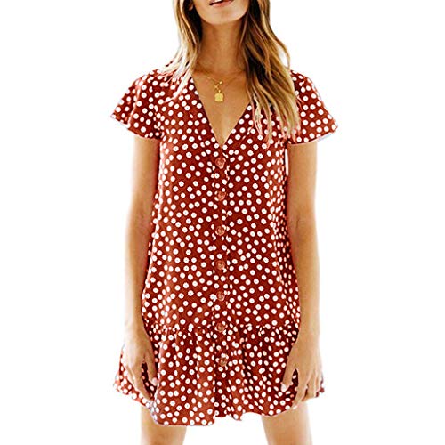 ReooLy Vestido Corto sin Mangas con Cuello en V y Lunares con...