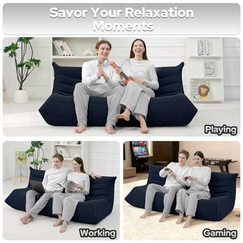 Image of HABUTWAY Bean Bag Chairs Fireside Lazy Floor Sofa,3 Seater,Navy Blue