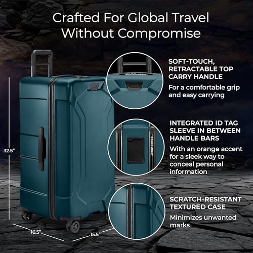 Image of Briggs & Riley 32 inch Extra Large Trunk Spinner - Checked Luggage for Travel, Suitcases with Wheels, Hardside Rolling Bag for Men & Women, Self-Repairing Zipper - Torq Collection, Ocean